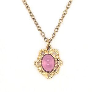 Ronte of Beverly Hills Gold Tone Simulated Amethyst Pendant Necklace Vintage